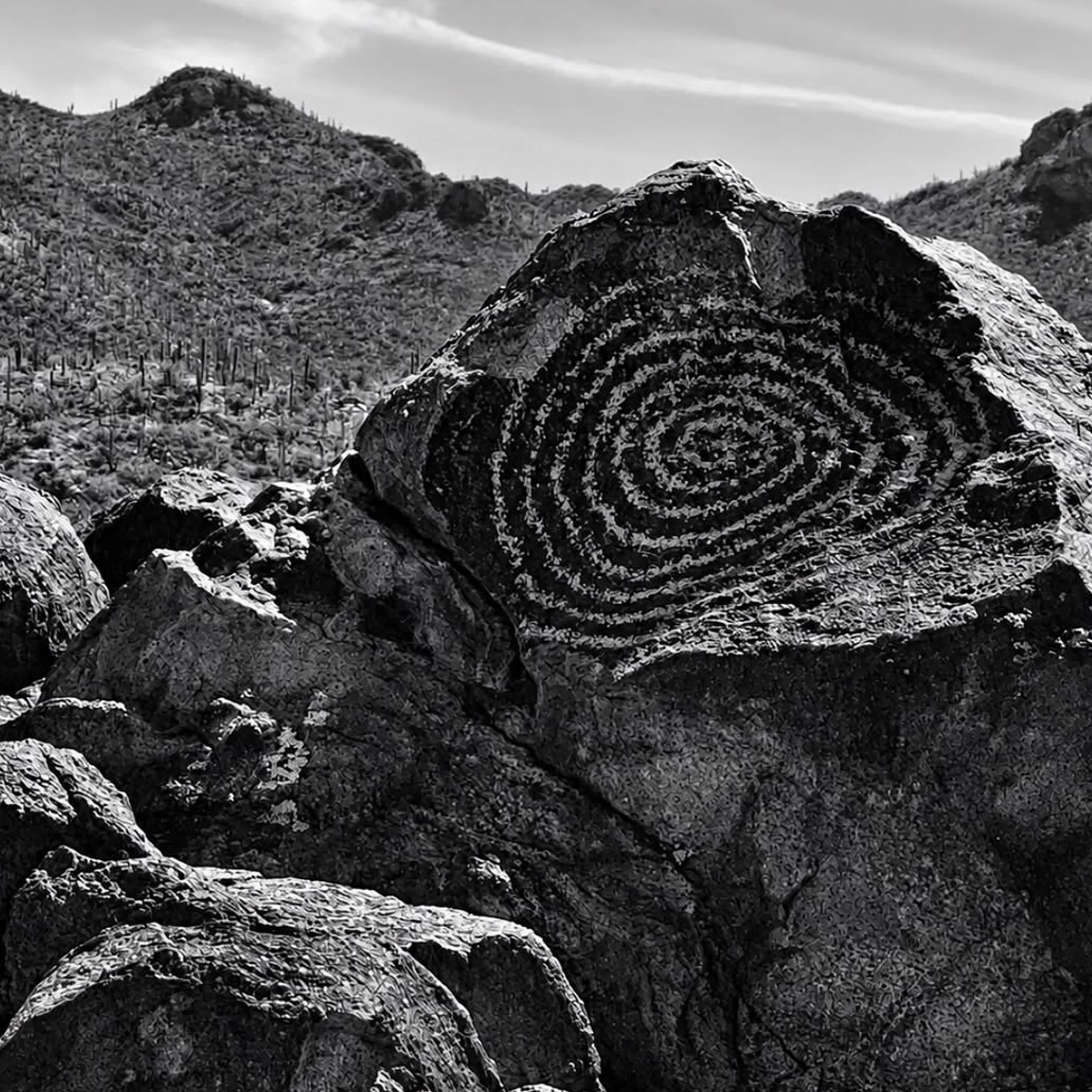 carved rock in desert landscape